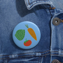 Load image into Gallery viewer, Vegetable Garden Pin Button — Tomato, Carrot & Lettuce Enamel-Style Badge