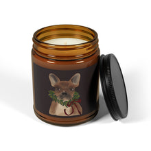 Load image into Gallery viewer, Holiday Frenchie Soy Candle — Amber Jar Scented Candle with Wreath Design