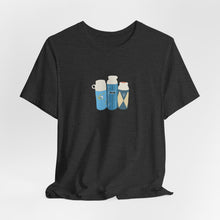 Load image into Gallery viewer, Vintage Coffee Flask Trio Graphic Tee — Minimal Blue Travel Mug Shirt