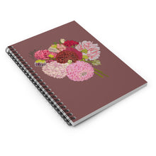 Load image into Gallery viewer, Floral Bouquet Spiral Notebook — Pink Dahlias on Mauve Ruled Journal
