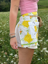 Load image into Gallery viewer, Yellow Vintage floral sheet/linen 1/2 apron