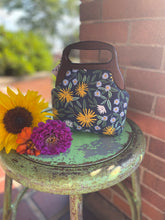 Load image into Gallery viewer, Small Wooden Handled Navy Daisies Clutch