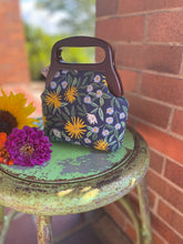 Load image into Gallery viewer, Small Wooden Handled Navy Daisies Clutch