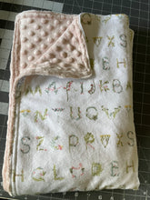 Load image into Gallery viewer, Floral Alphabet Flannel and Blush Pink Minky Baby Blanket