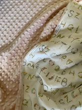 Load image into Gallery viewer, Floral Alphabet Flannel and Blush Pink Minky Baby Blanket