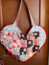 Load image into Gallery viewer, Large Vintage Quilt Tote Bag with Red Rick Rack Trim