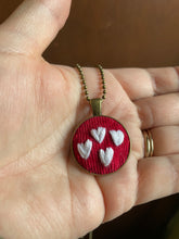 Load image into Gallery viewer, Hand Embroidered White Heart on Red Corduroy Necklace