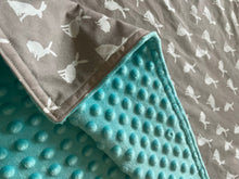 Load image into Gallery viewer, Gray Bunny Silhouette and Aqua Minky Blanket