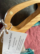 Load image into Gallery viewer, Wooden Handle Clutch in Pink Typewriter print canvas