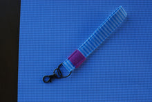 Load image into Gallery viewer, Blue Stripe and Pink Polka Dot Key Fob