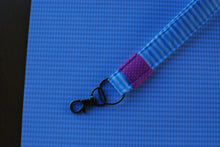 Load image into Gallery viewer, Blue Stripe and Pink Polka Dot Key Fob