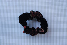 Load image into Gallery viewer, Black Velvet and Mesh Floral Scrunchie