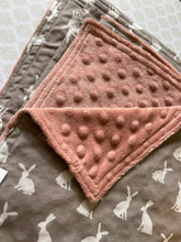 Load image into Gallery viewer, Gray Bunny Cotton and Minky Blanket