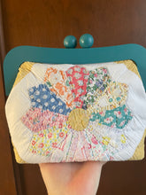 Load image into Gallery viewer, Blue Wooden Frame Vintage Quilt Clutch Bag