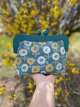 Load image into Gallery viewer, Blue Wooden Frame Clutch Yellow Floral Canvas