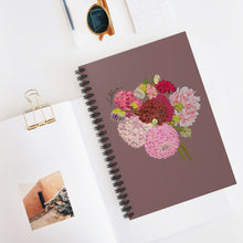 Load image into Gallery viewer, Floral Bouquet Spiral Notebook — Pink Dahlias on Mauve Ruled Journal
