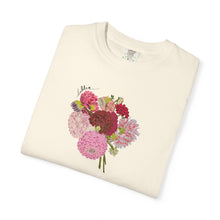 Load image into Gallery viewer, Dahlia  Bouquet T-Shirt — Hand drawn art  Flower Graphic Tee
