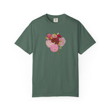 Load image into Gallery viewer, Dahlia  Bouquet T-Shirt — Hand drawn art  Flower Graphic Tee

