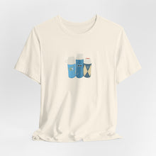 Load image into Gallery viewer, Vintage Coffee Flask Trio Graphic Tee — Minimal Blue Travel Mug Shirt
