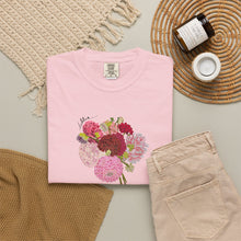 Load image into Gallery viewer, Dahlia  Bouquet T-Shirt — Hand drawn art  Flower Graphic Tee
