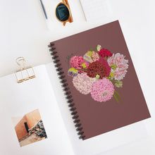Load image into Gallery viewer, Floral Bouquet Spiral Notebook — Pink Dahlias on Mauve Ruled Journal
