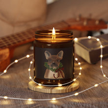 Load image into Gallery viewer, Holiday Frenchie Soy Candle — Amber Jar Scented Candle with Wreath Design
