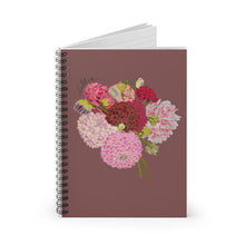 Load image into Gallery viewer, Floral Bouquet Spiral Notebook — Pink Dahlias on Mauve Ruled Journal
