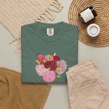 Load image into Gallery viewer, Dahlia  Bouquet T-Shirt — Hand drawn art  Flower Graphic Tee
