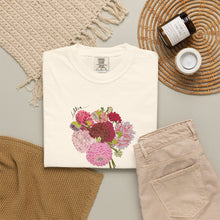 Load image into Gallery viewer, Dahlia  Bouquet T-Shirt — Hand drawn art  Flower Graphic Tee
