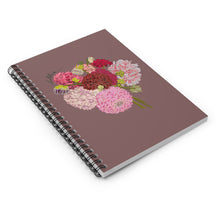Load image into Gallery viewer, Floral Bouquet Spiral Notebook — Pink Dahlias on Mauve Ruled Journal
