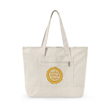 Load image into Gallery viewer, Canvas Tote Bag — "Sunshine Makes Me Happy" Zippered Everyday Beach &amp; Market Tote
