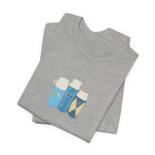 Load image into Gallery viewer, Vintage Coffee Flask Trio Graphic Tee — Minimal Blue Travel Mug Shirt
