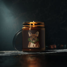 Load image into Gallery viewer, Holiday Frenchie Soy Candle — Amber Jar Scented Candle with Wreath Design
