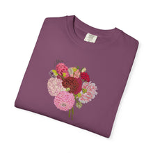 Load image into Gallery viewer, Dahlia  Bouquet T-Shirt — Hand drawn art  Flower Graphic Tee
