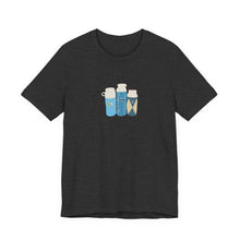 Load image into Gallery viewer, Vintage Coffee Flask Trio Graphic Tee — Minimal Blue Travel Mug Shirt
