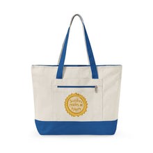 Load image into Gallery viewer, Canvas Tote Bag — "Sunshine Makes Me Happy" Zippered Everyday Beach &amp; Market Tote
