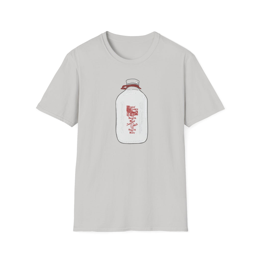 Milk Jar Unisex Softstyle T-Shirt, Cute Graphic Tee, Casual Wear, Gift for Milk Lovers, Everyday Fashion, Eco-Friendly Cotton