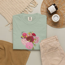 Load image into Gallery viewer, Dahlia  Bouquet T-Shirt — Hand drawn art  Flower Graphic Tee
