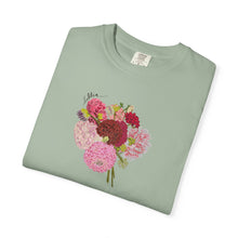 Load image into Gallery viewer, Dahlia  Bouquet T-Shirt — Hand drawn art  Flower Graphic Tee

