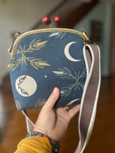 Load image into Gallery viewer, Large Crossbody Clutch Harvest Moon blue fabric
