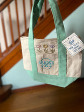 Load image into Gallery viewer, Mini pastel tote bag with hand embroidered design
