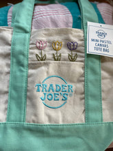 Load image into Gallery viewer, Mini pastel tote bag with hand embroidered design

