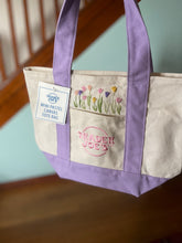 Load image into Gallery viewer, Mini pastel tote bag with hand embroidered design
