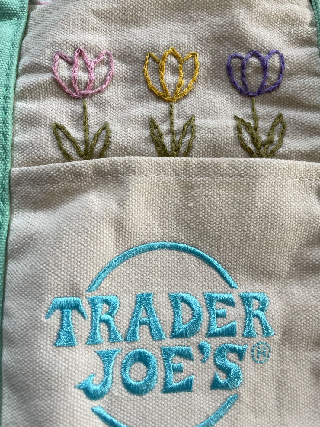 Mini pastel tote bag with hand embroidered design