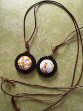 Load image into Gallery viewer, Boho Wooden pendant with Vintage Linen Embroidery
