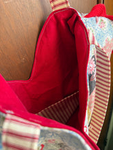 Load image into Gallery viewer, Large Vintage Quilt Tote Bag with Red Rick Rack Trim

