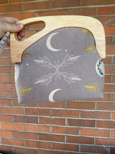 Load image into Gallery viewer, Wooden handle Retro inspired clutch bag “Harvest Moon” canvas

