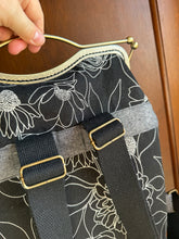 Load image into Gallery viewer, Large Black Fine Line Floral Backpack Clutch Bag
