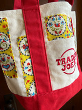 Load image into Gallery viewer, Mini Red Grocery Tote Bag with Vintage Fabric patches
