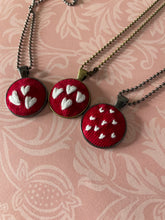 Load image into Gallery viewer, Hand Embroidered White Heart on Red Corduroy Necklace

